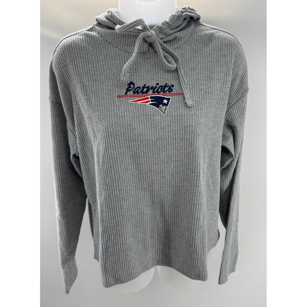 New England Patriots Gray Ribbed Hoodie Sweatshirt